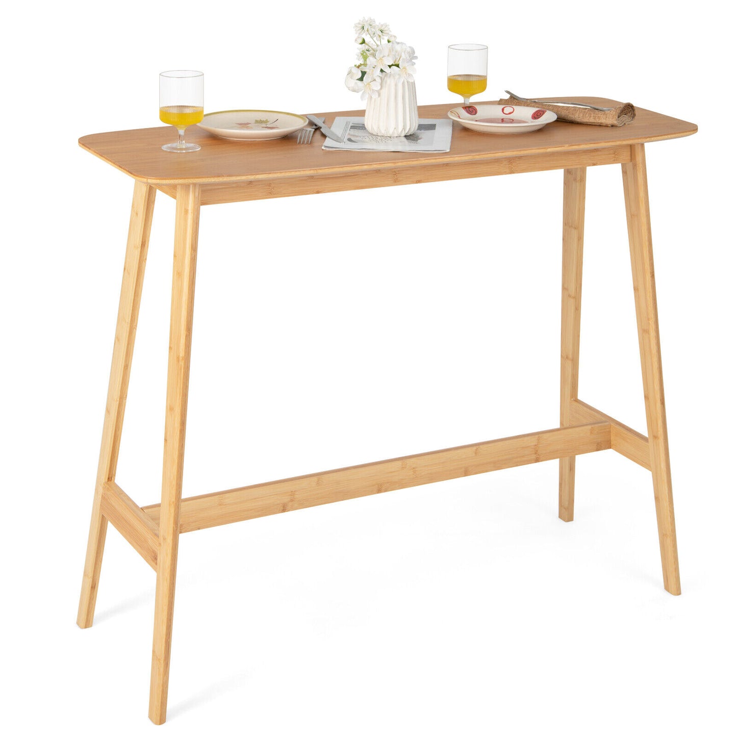 Giantex 120cm Bamboo Bar Table High Top Dining Cocktail Table Rectangular