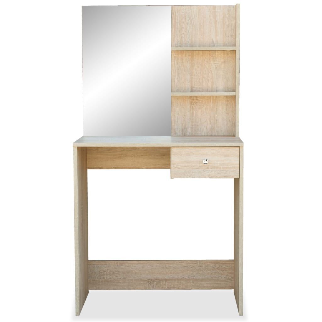 Makeup Dressing Table With Mirror Modern Vanity Desk Shelves Drawer Chipboard