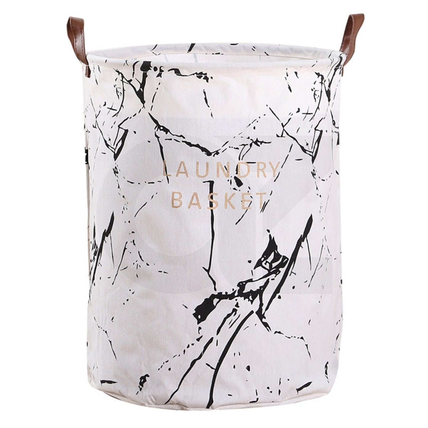 Gominimo Laundry Basket Round Foldable White Black Marble Design