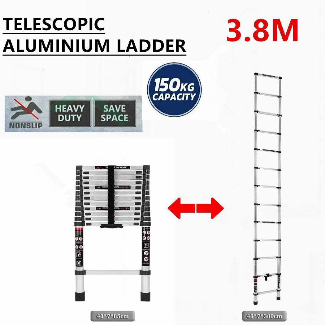 3.8M Aluminium Telescopic Roof Top Ladder Extension Steps Motor Home Portable