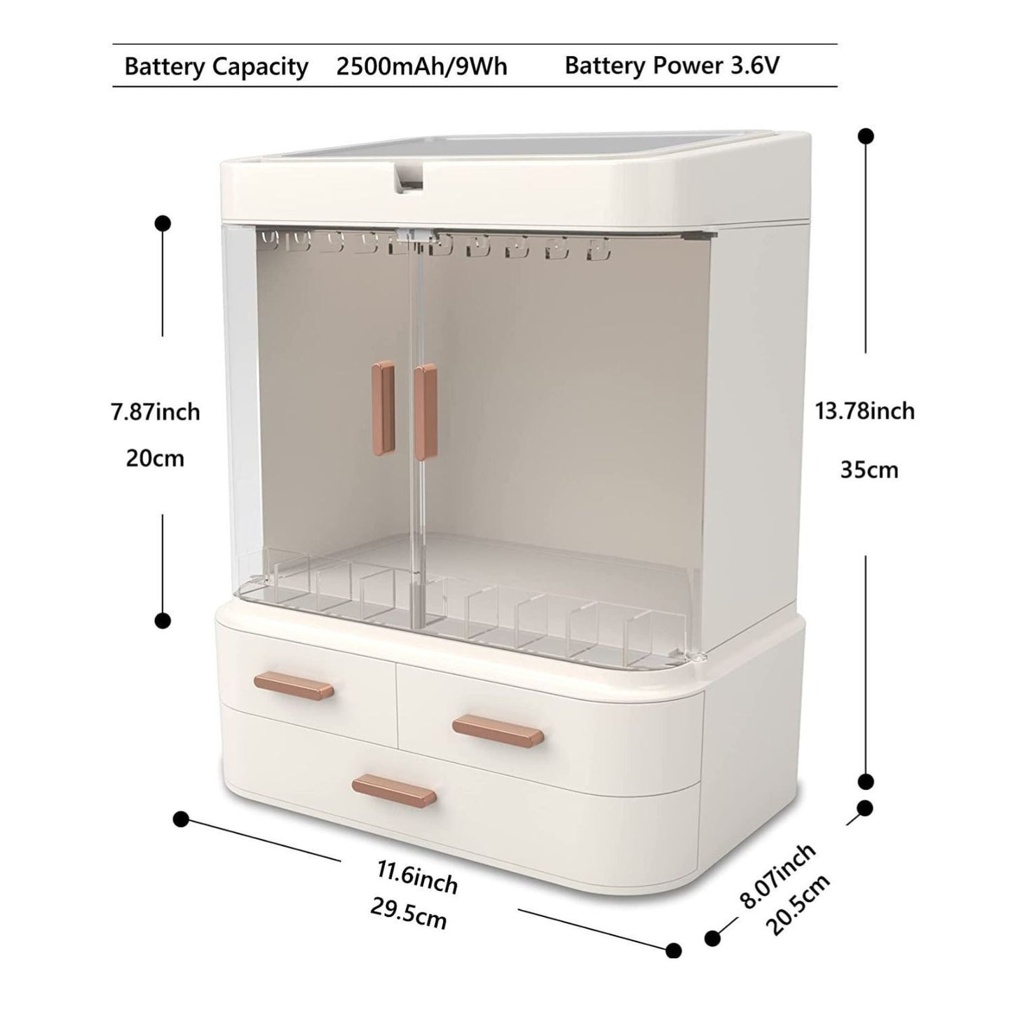 Gominimo Led Cosmetic Storage Makeup Organiser with Led Makeup Mirror White