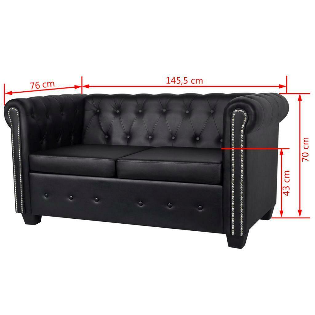 2 Seater Artificial Leather Studded Lounge Couch Seat Chair Sofa Suite - Black