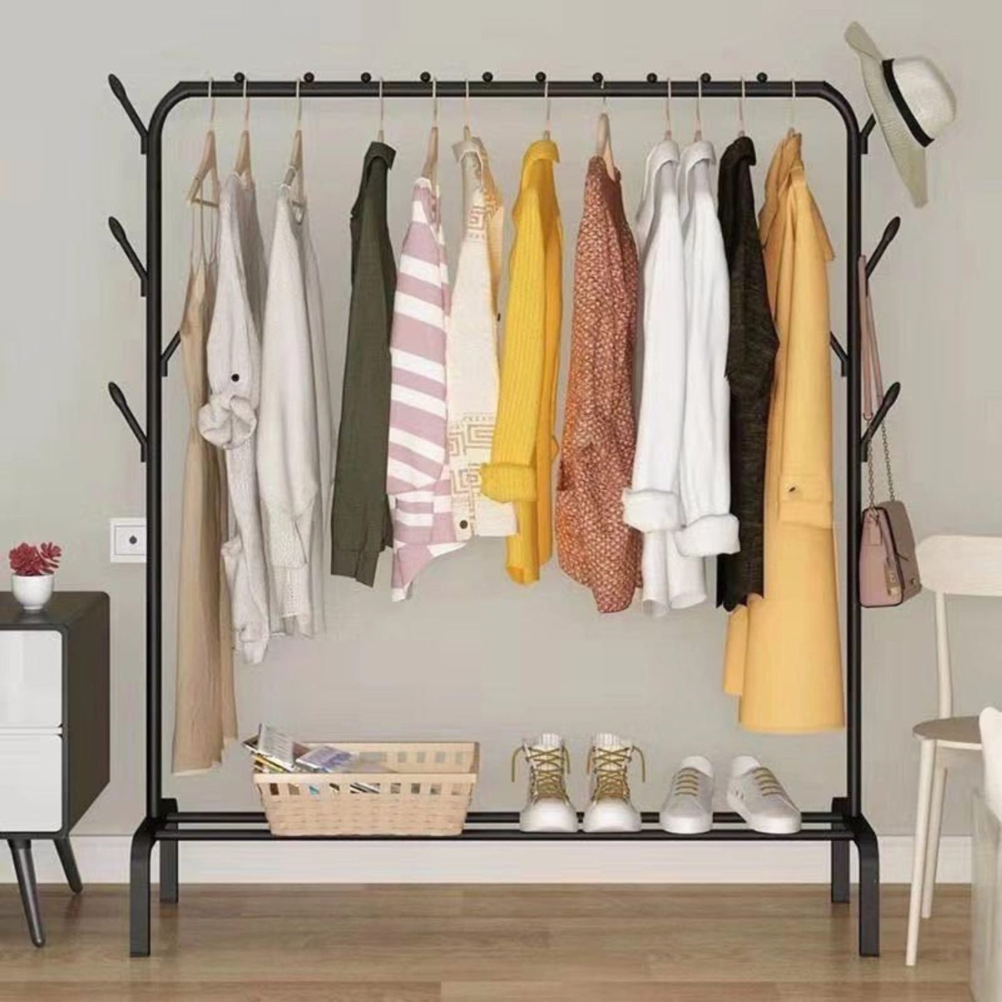 Clothing Rail Rack Garment Display with Bottom Storage Shelf Black