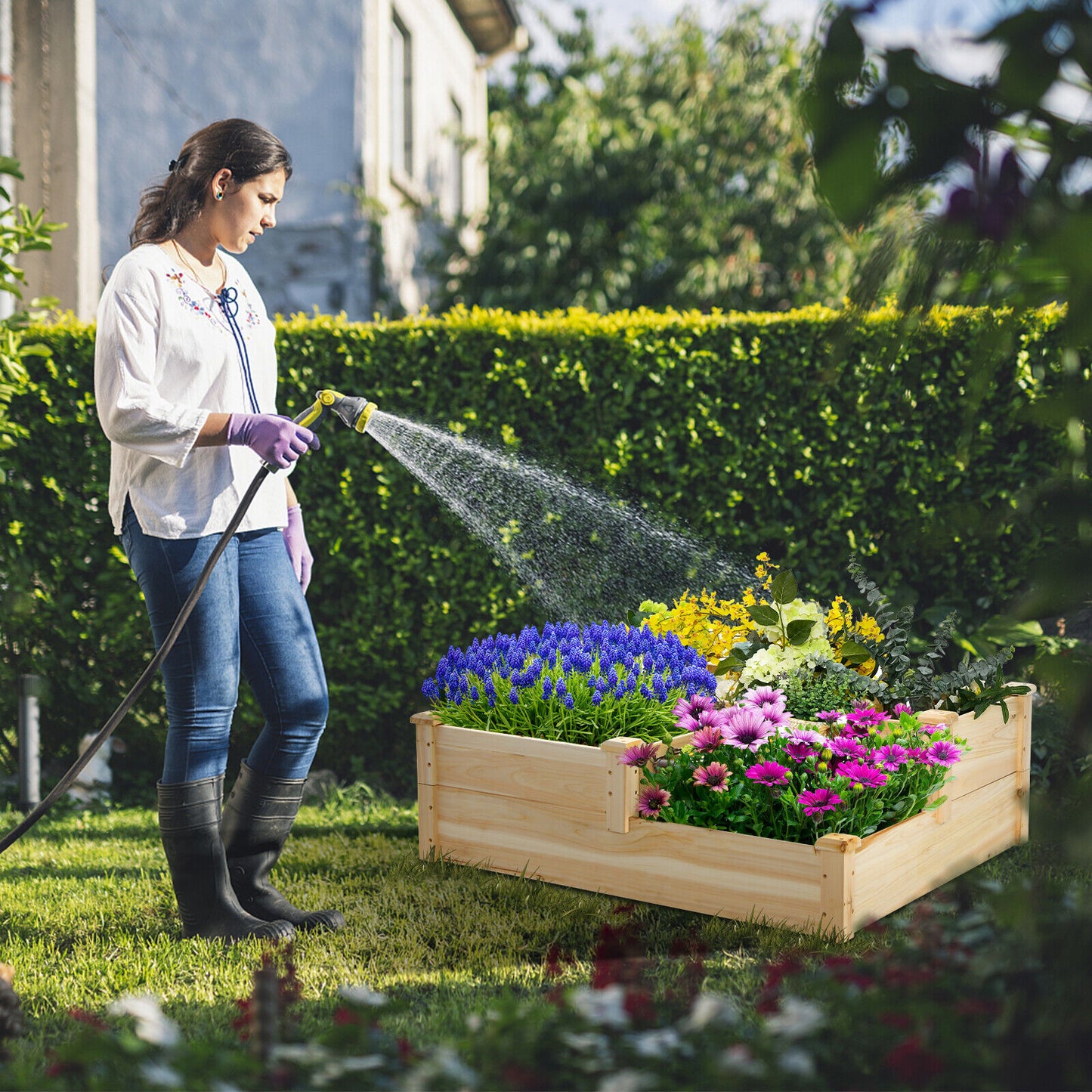 3-Tier Outdoor Raised Garden Bed Vegetable Planter Box for Patio Lawn Backyard