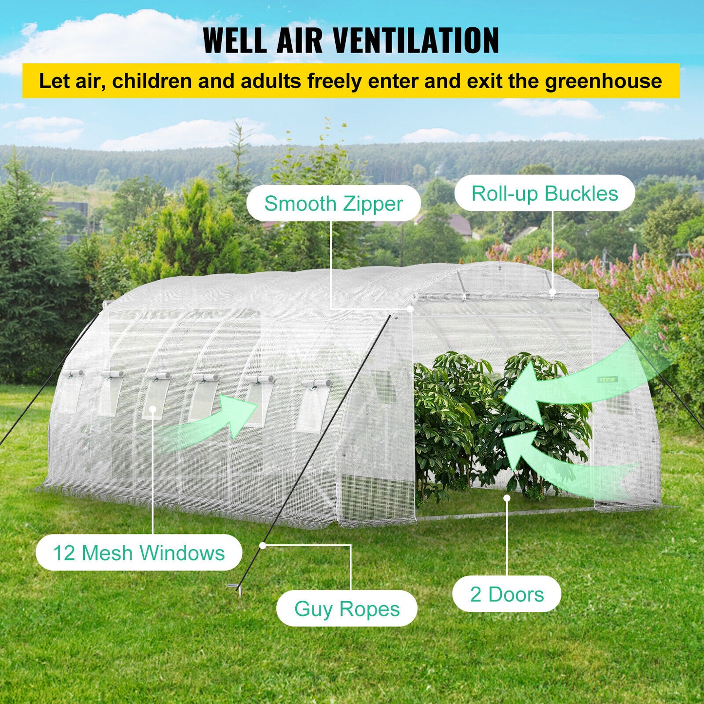 VEVOR Walk-in Tunnel Greenhouse Galvanized Frame & Waterproof 20x10x7ft