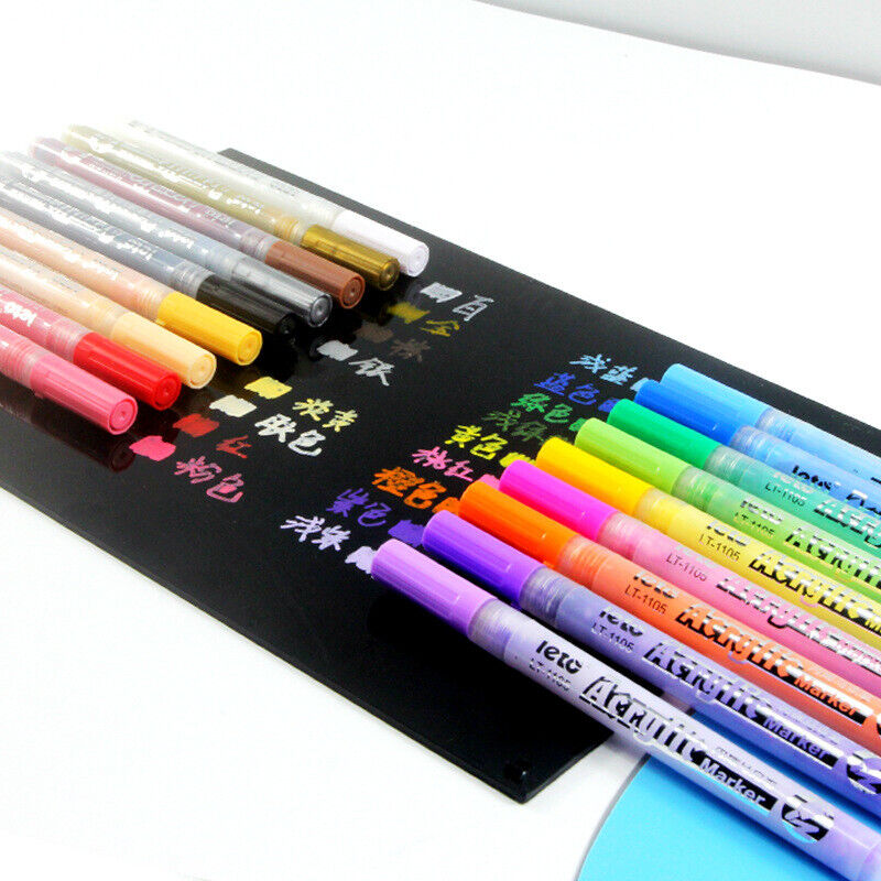 12 Colors Acrylic Paint Pens 1mm Tip Waterproof Metal Glass Rock Wood Plastic