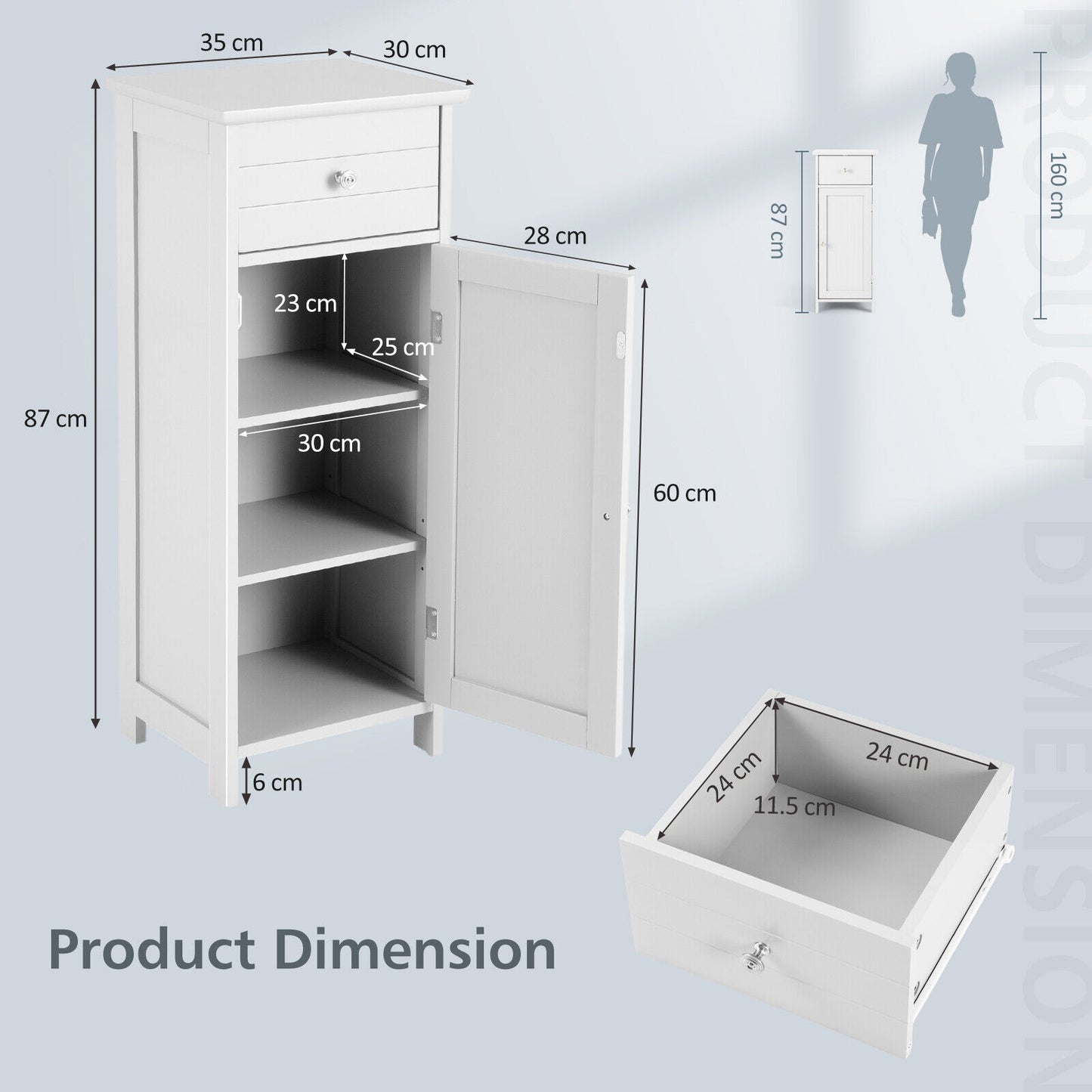 Giantex Bathroom Storage Cabinet Side Storage Organiser with Adjustable Shelf