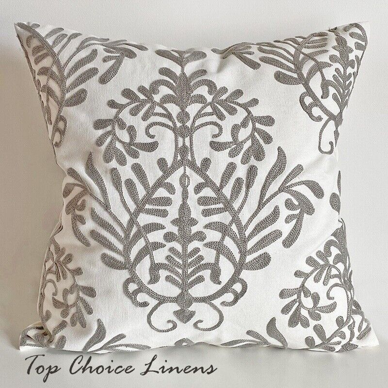 45 x 45cm Home Decor Pillow Case Grey/White Damask Embroidered Cushion Cover