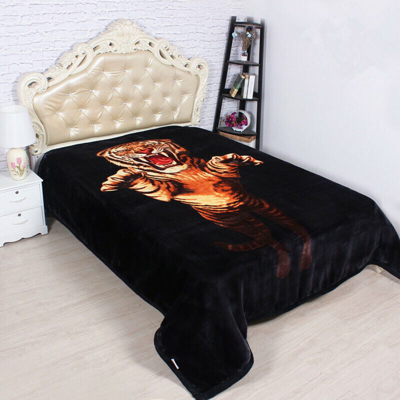 Thick 930GSM King Size Mink Blanket Two Layers Winter 5kg Black Tiger