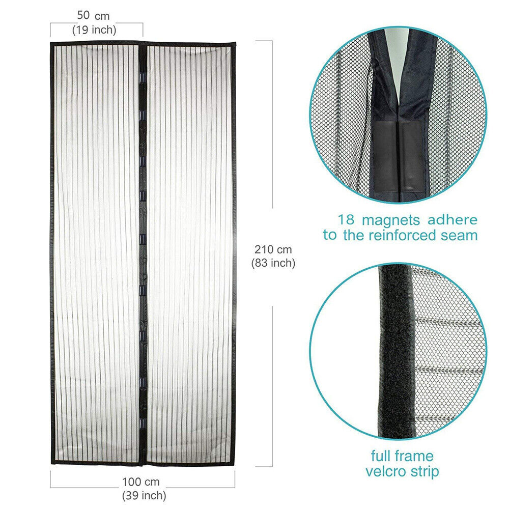 Mesh Magnetic Fly Screen Mosquito Bug Door Curtain Hands Free Black