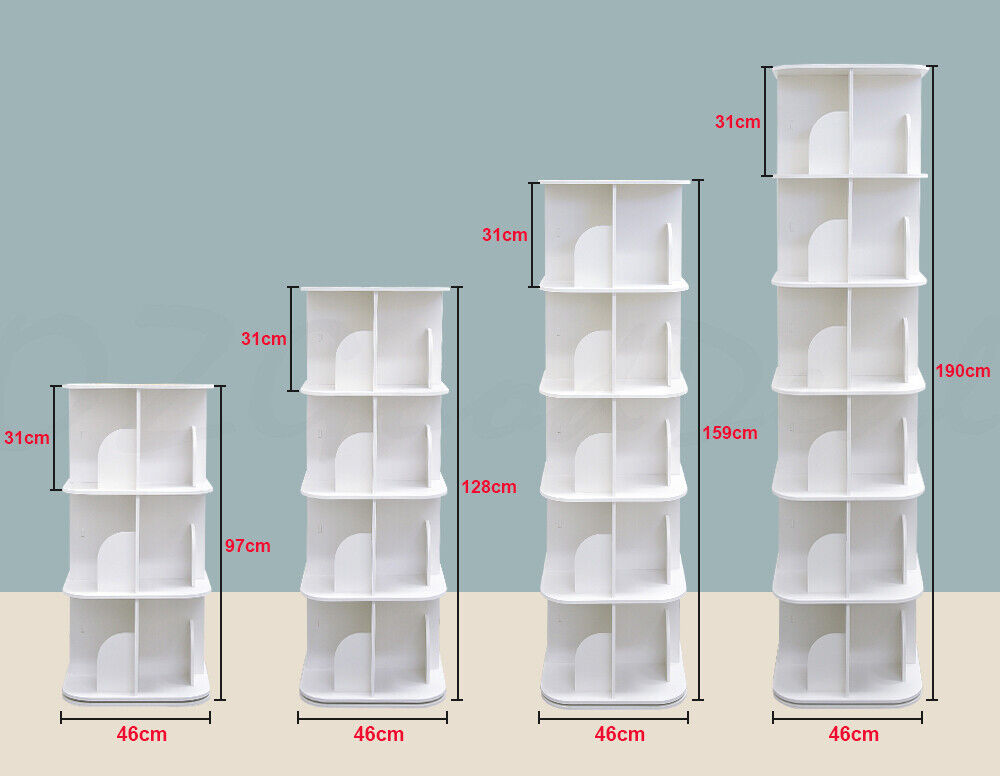 5 Tiers 360 Degrees Rotating Swivel Bookshelf Display Shelf White 159cm Square