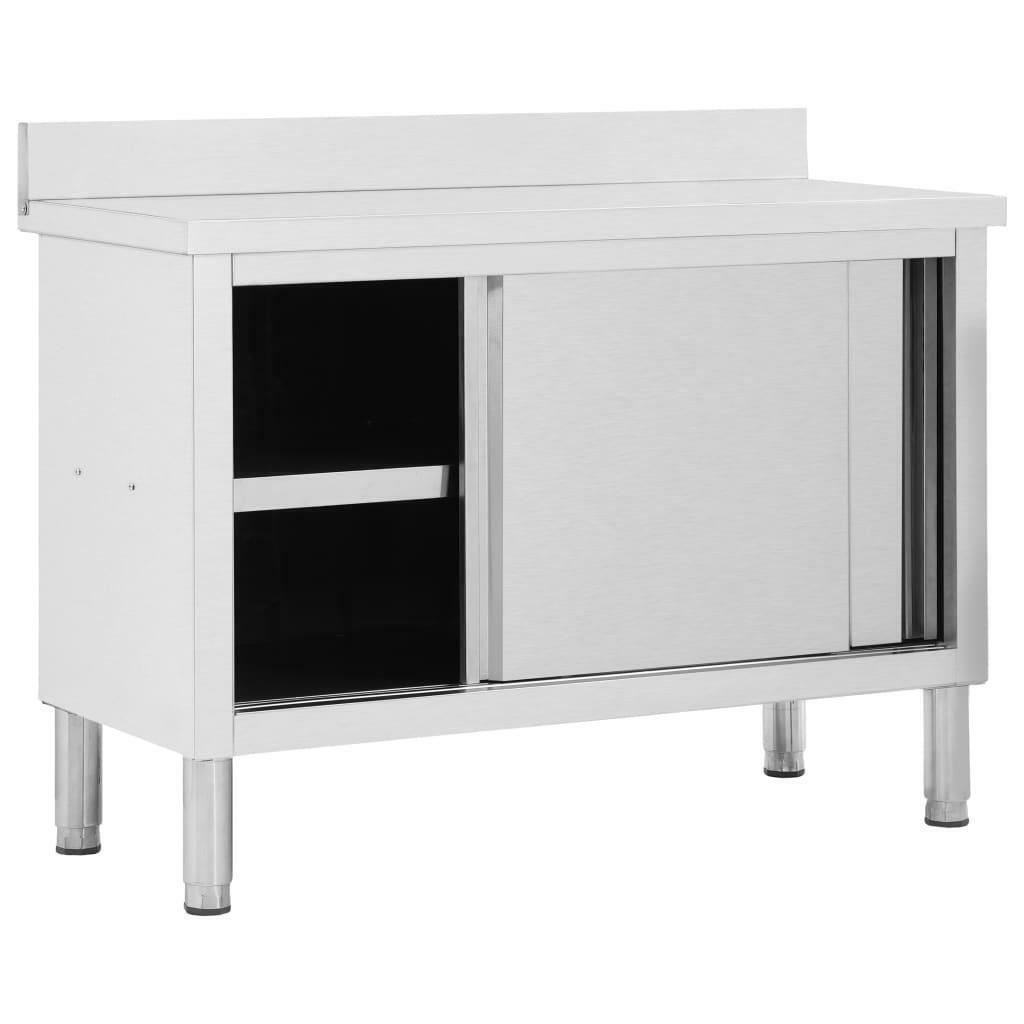 Kitchen Bench Work Table Storage Cabinet with Sliding Doors Stainless Steel