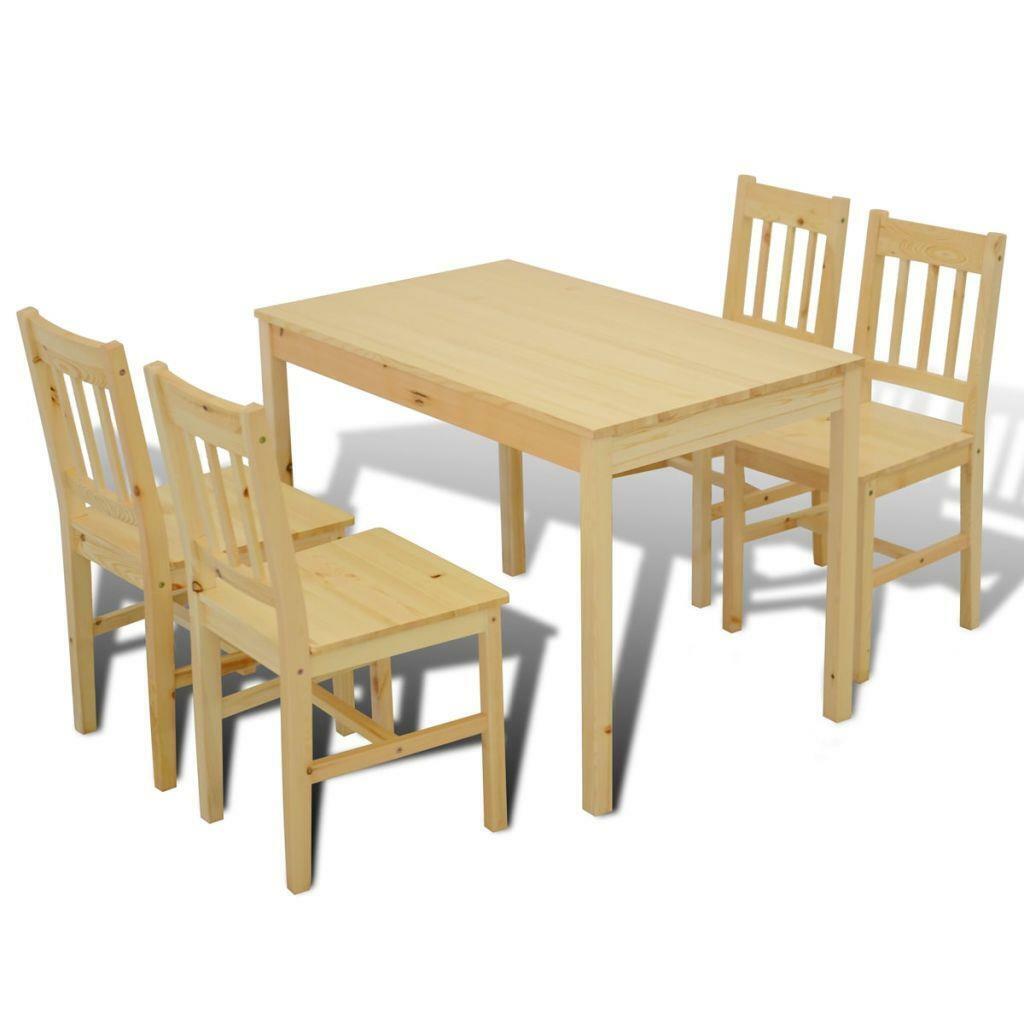 5 Piece Solid Wooden Dining Dinner Breakfast Table and Seat Chairs Set - Natural