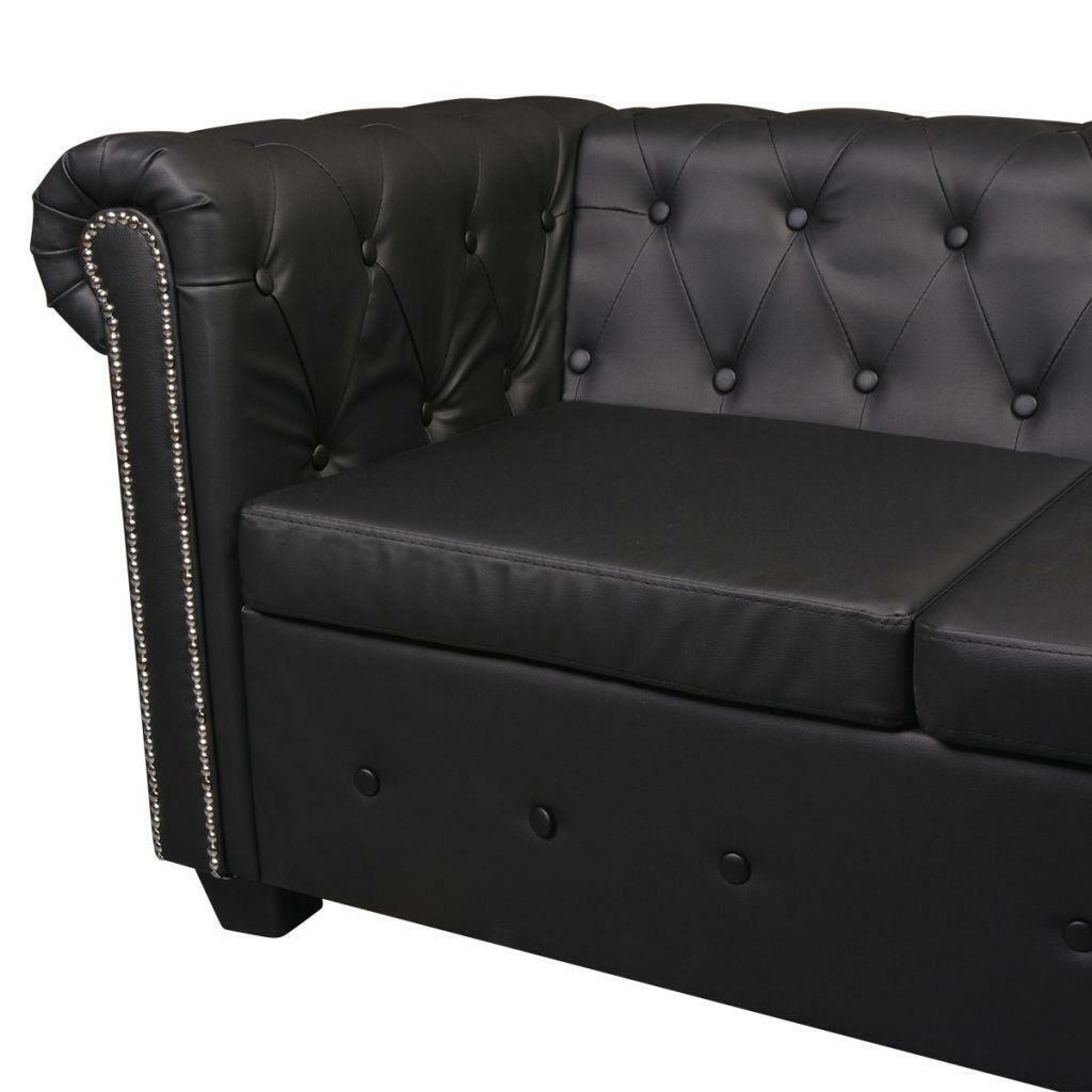 Artificial Leather Corner Lounge Couch Seat Chair Sofa Suite - 5 Seater - Black