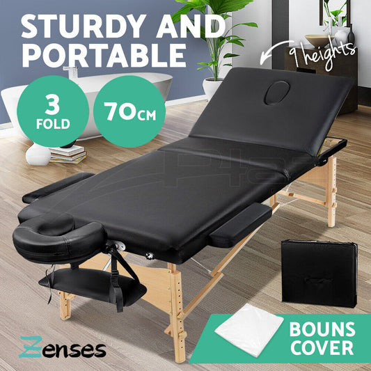 Zenses Massage Table Portable Wooden 3 Fold Beauty Therapy Bed Chair Waxing 70CM