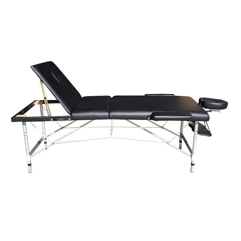 Portable Aluminium Massage Table 3 Fold Bed Therapy Waxing 75cm Black