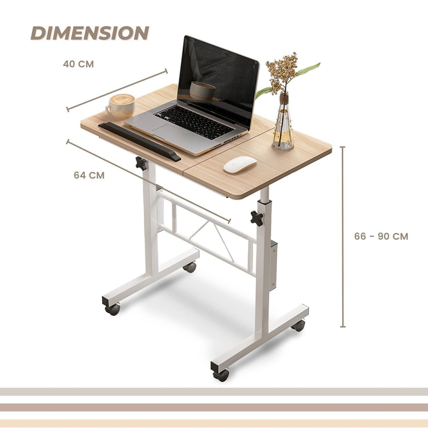 Ekkio Portable Mobile Computer Table Stand Adjustable Laptop Desk White