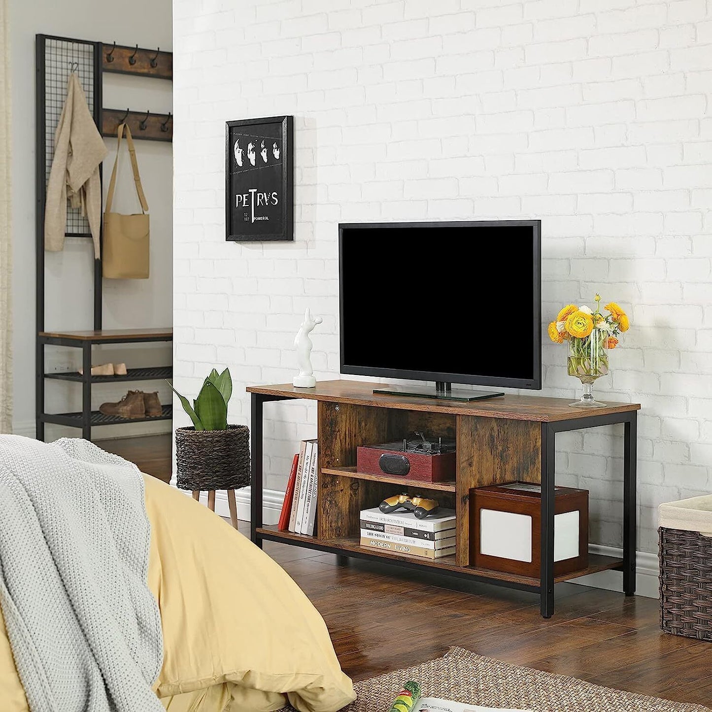 Vasagle TV Cabinet Entertainment Unit with Open Storage 110cm Rustic Brown