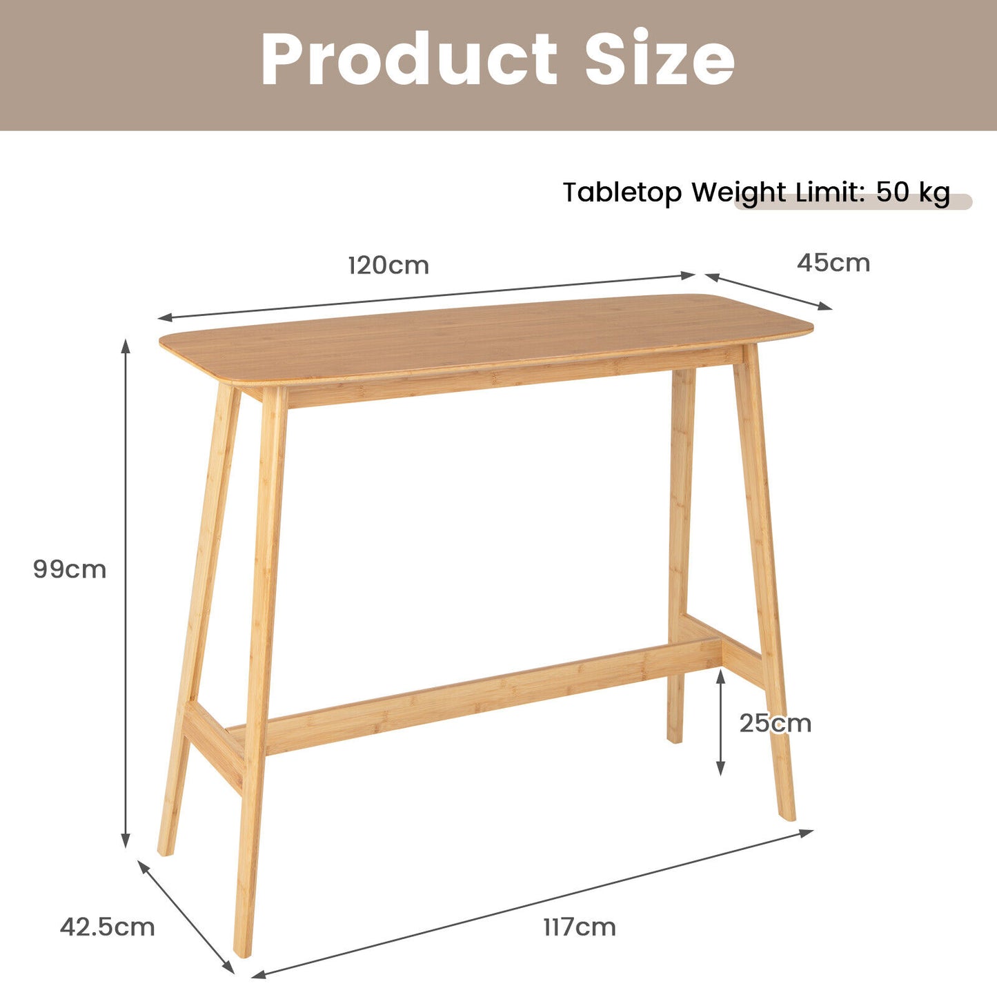 Giantex 120cm Bamboo Bar Table High Top Dining Cocktail Table Rectangular