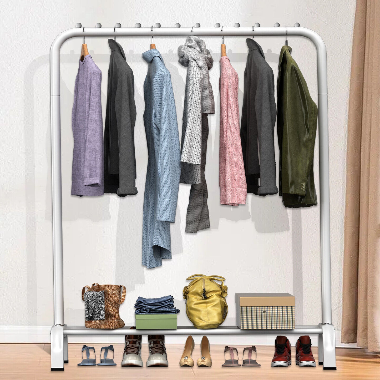 Heavy Duty Clothes Rail Rack Hanging Garment Display Stand w/ Shoe Storage Shelf