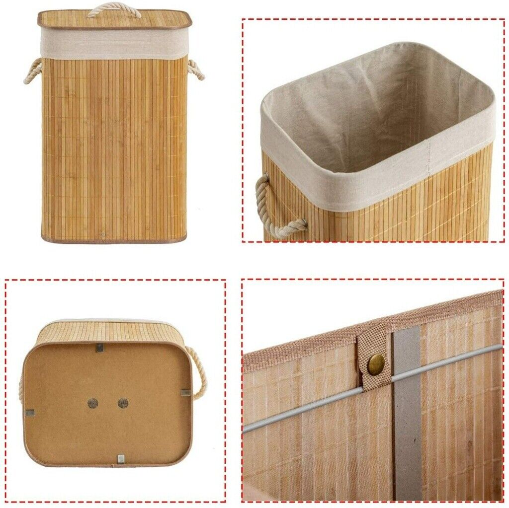 Bamboo Laundry Hamper Basket Wicker Clothes Storage Bag Sorter Bin With Lid