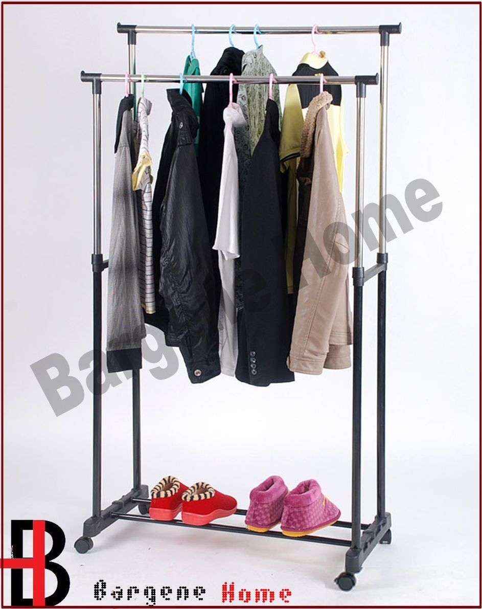 PORTABLE STAINLESS STEEL DOUBLE CLOTHES RACK HANGER CLOTH COAT GARMENT DRYER