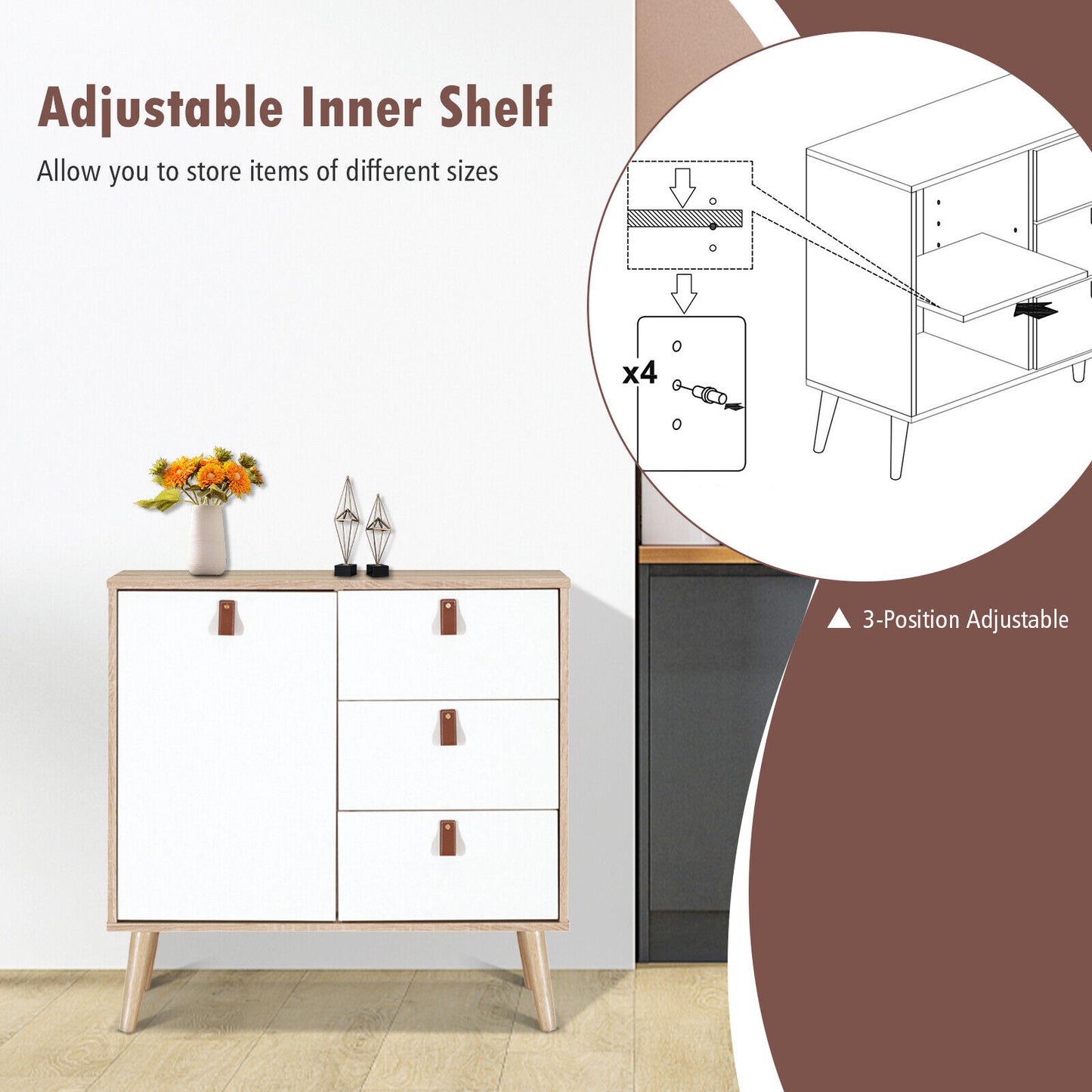 Giantex 3 Drawer Dresser with Anti-toppling Device for Living Room