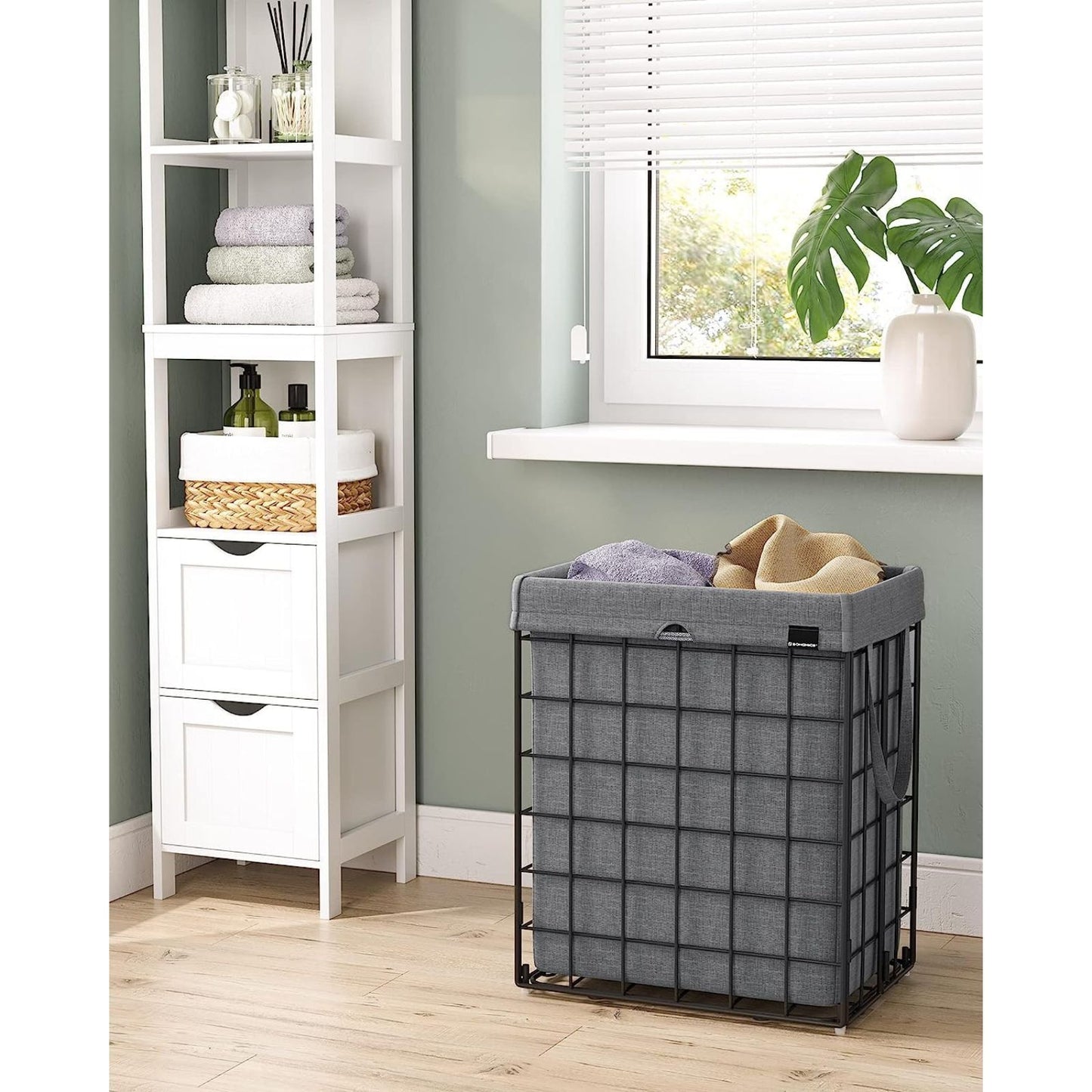 SONGMICS Laundry Hamper 90L Metal Wire Frame Black and Gray