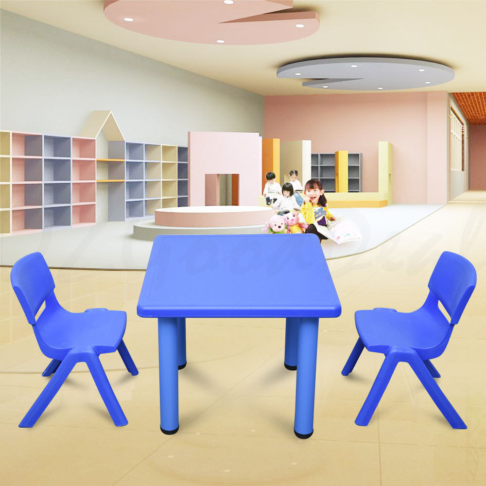 Kids Toddler Children Square Activity Blue Table and 2 Blue Chairs 60x60cm S