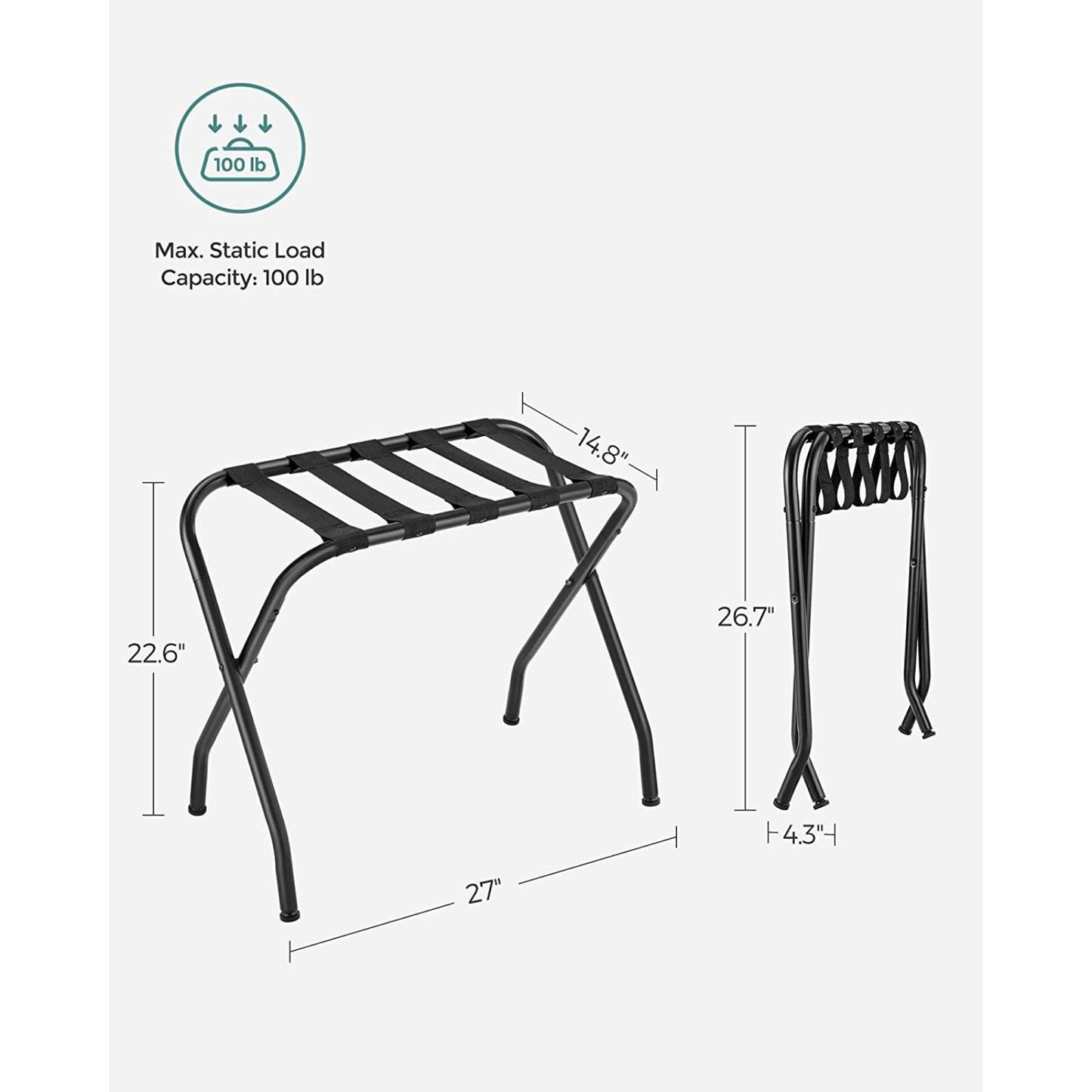 SONGMICS Steel Folding Luggage Rack 1 Pack Black RLR64B