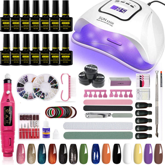 110Pcs Gel Nail Starter Polish Full Kit Acrylic Liquid UV Lamp Dryer Art Set