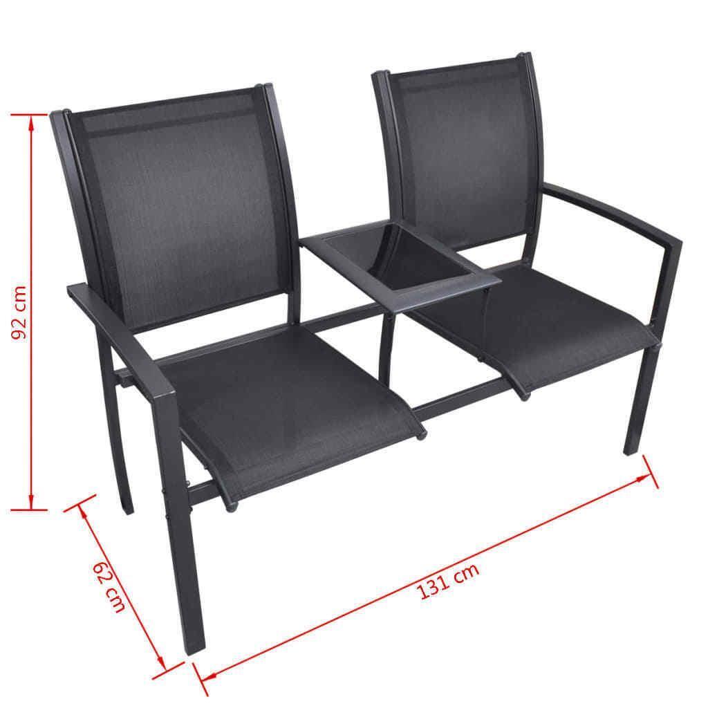 Outdoor Patio Deck Garden 2 Seater Double Seat Chair w/ Drink Coffee Glass Table