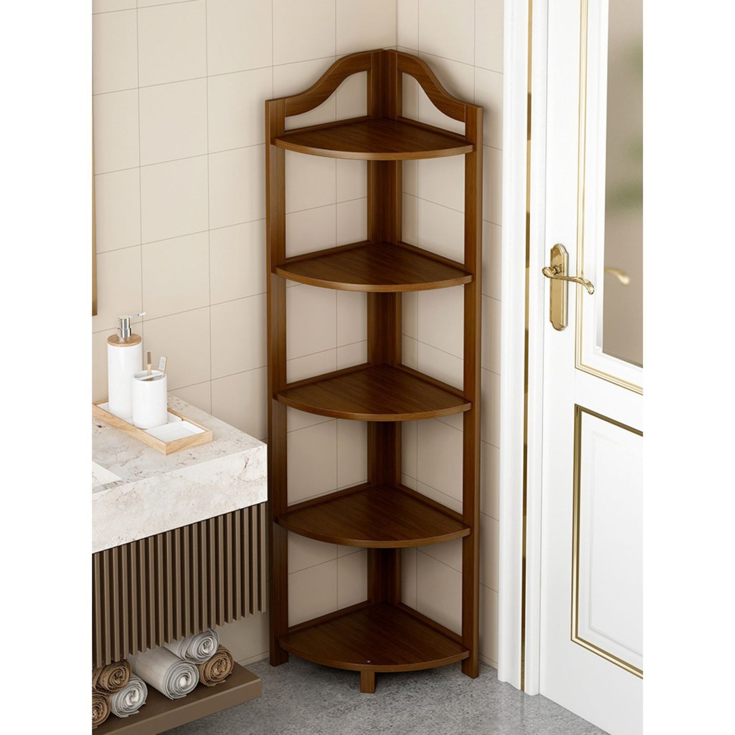 Gominimo Bamboo Corner Shelf 5 Tier Versatile Eco-Friendly Bamboo Material