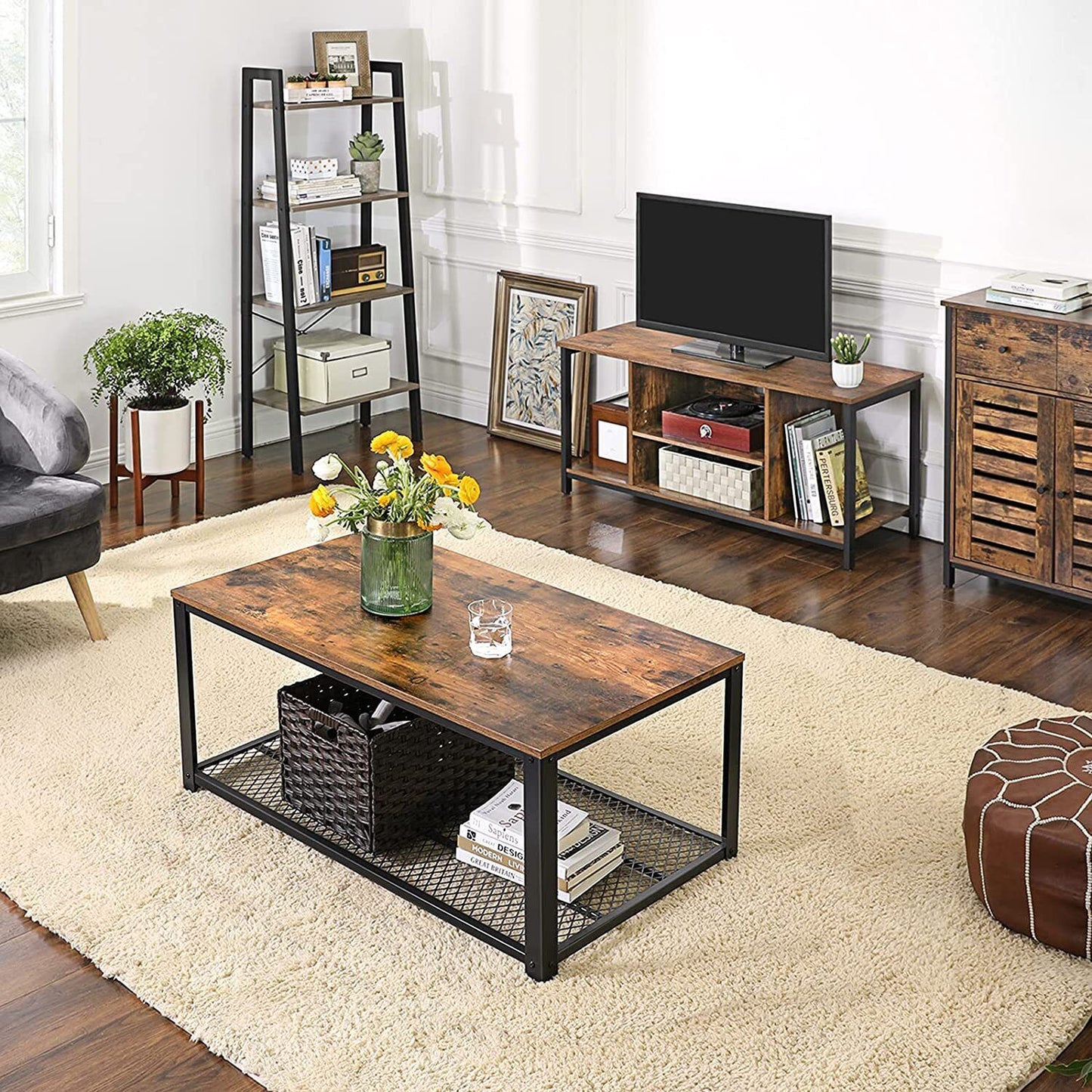 Vasagle TV Cabinet Entertainment Unit with Open Storage 110cm Rustic Brown