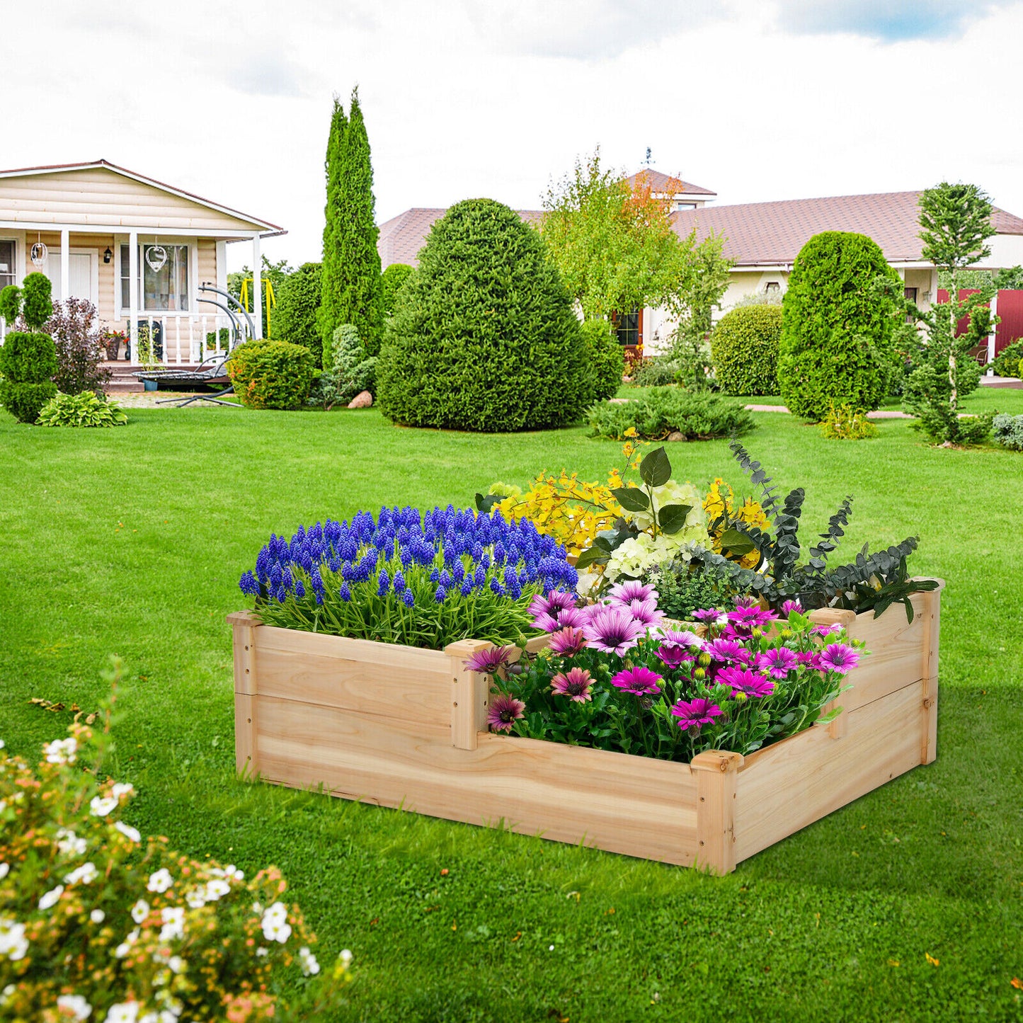 3-Tier Outdoor Raised Garden Bed Vegetable Planter Box for Patio Lawn Backyard