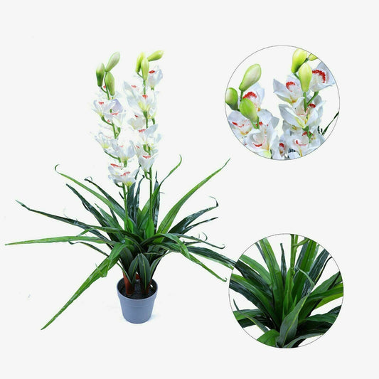 100cm Faux Artificial Cymbidium Plant Potted w/Real Touch Flower Silk Home Decor