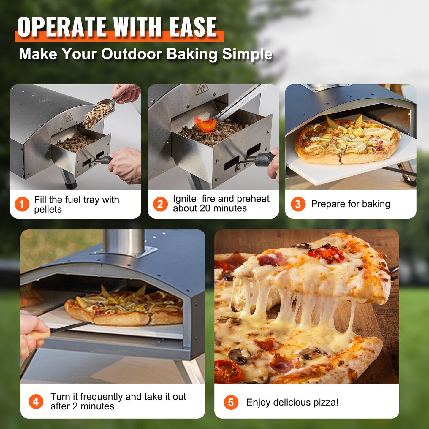 VEVOR 12" Outdoor Pizza Oven Portable Wood Pellet Pizza Oven Stainless Steel BBQ