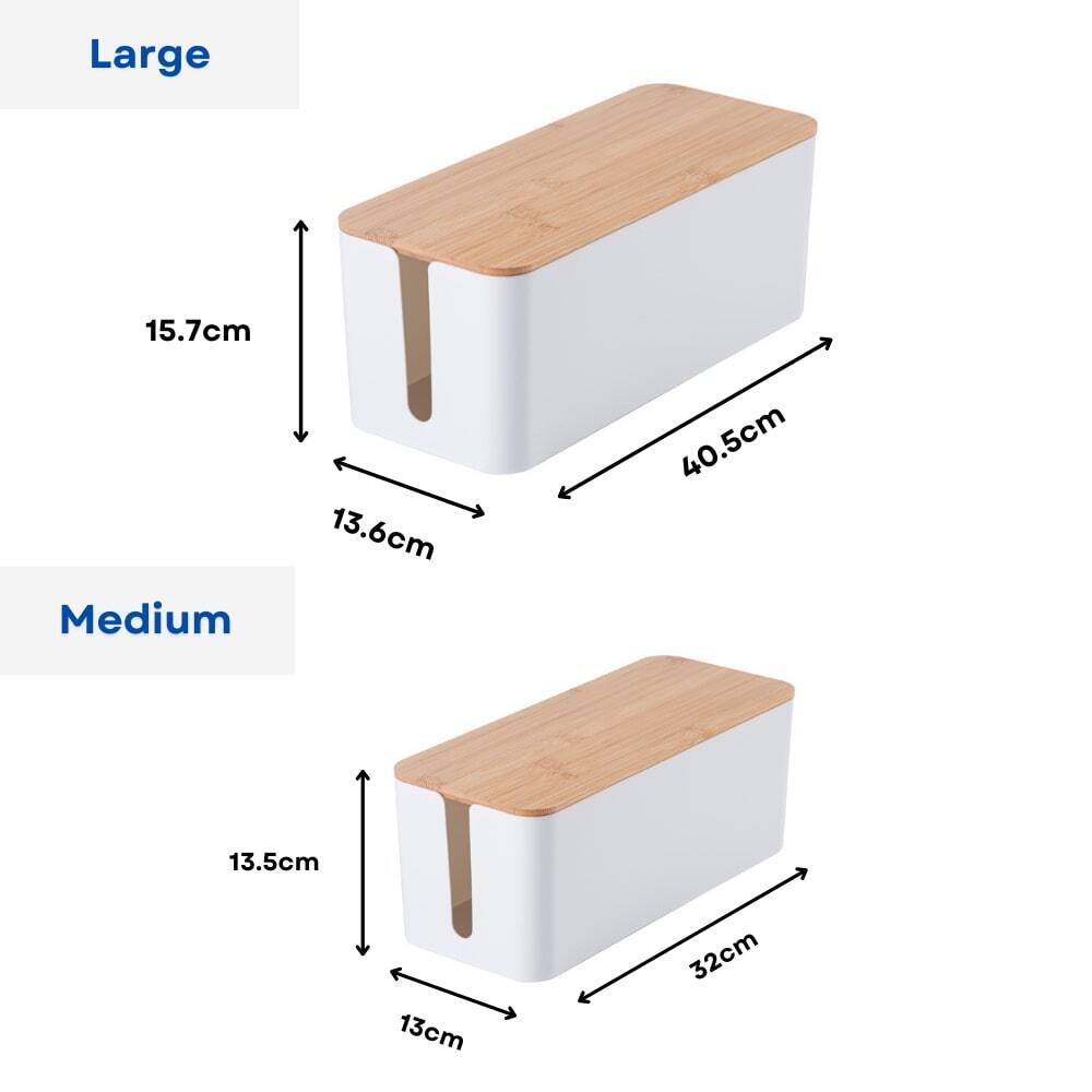 Gominimo Set of Two Cable Management Box with Wood Pattern Lid White