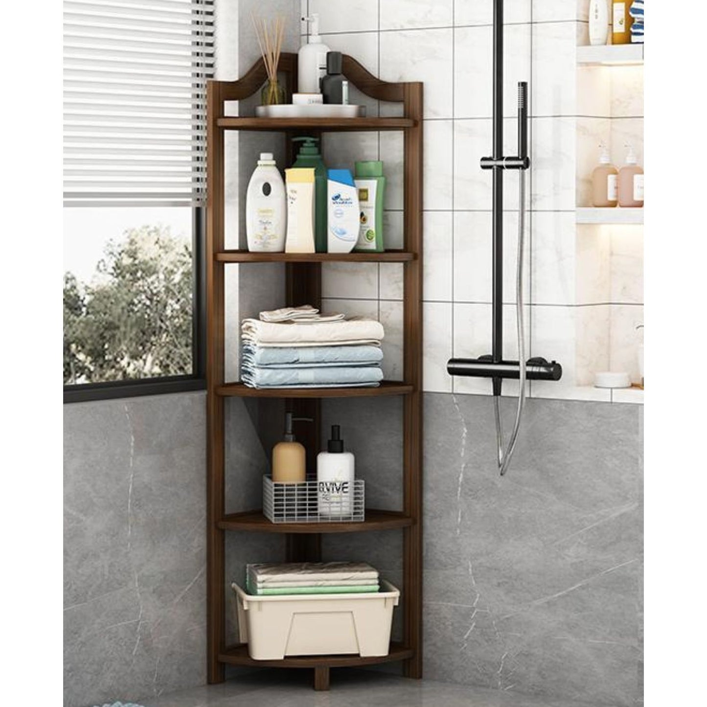 Gominimo Bamboo Corner Shelf 5 Tier Versatile Eco-Friendly Bamboo Material