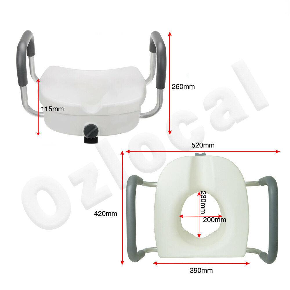 Raised Toilet Seat Elevated Portable White Removable Safety Armrest 5 Inch