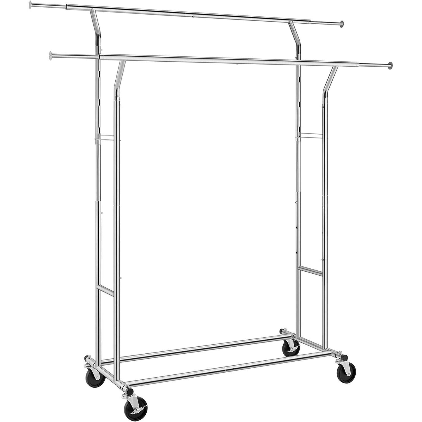 Metal Clothes Rack Stand on Wheels Heavy Duty Silver