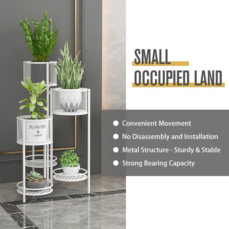 6 Tiers Rotating Metal Plant Stand Corner Flower Pot Shelf Indoor Living