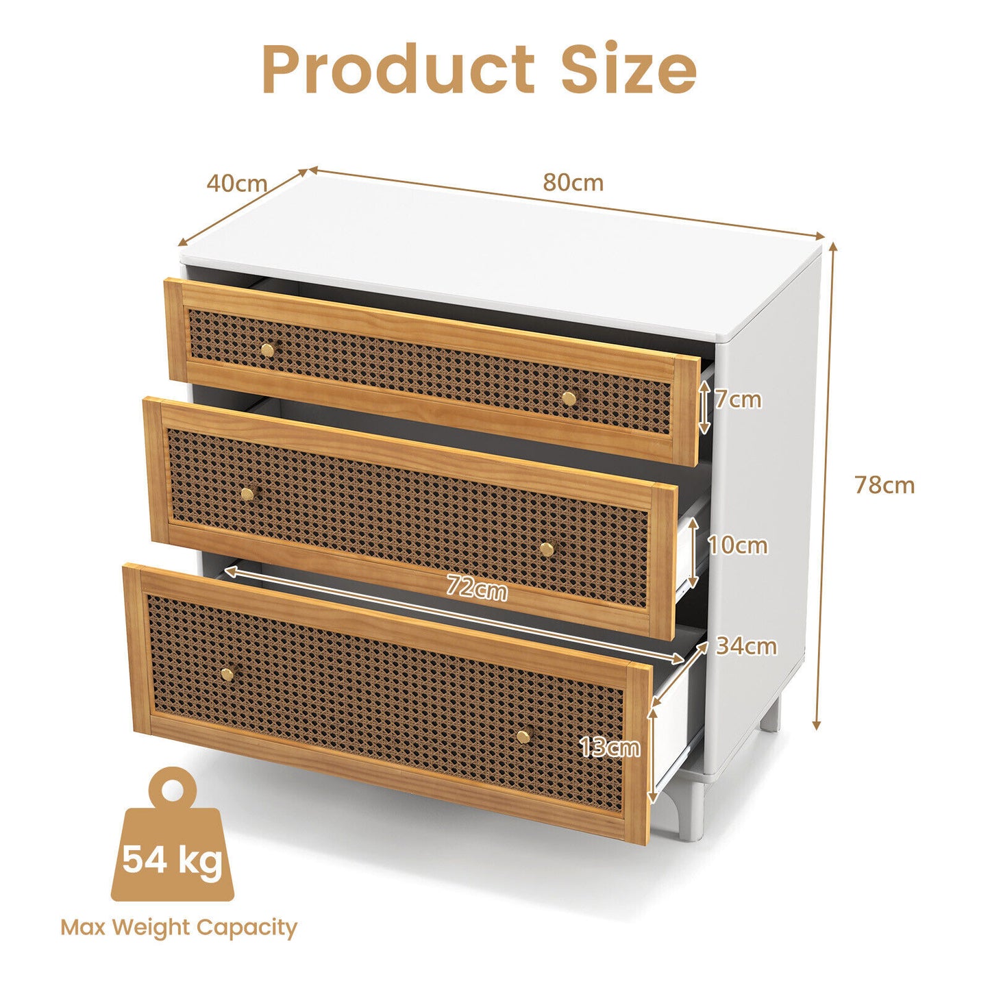 Giantex Modern 3-Drawer Dresser with Anti-toppling Device White & Brown