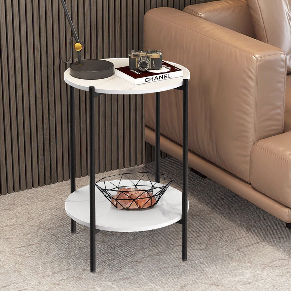 UNHO Tow-layer Round Side End Table Coffee Table with Solid Sintered Stone Top