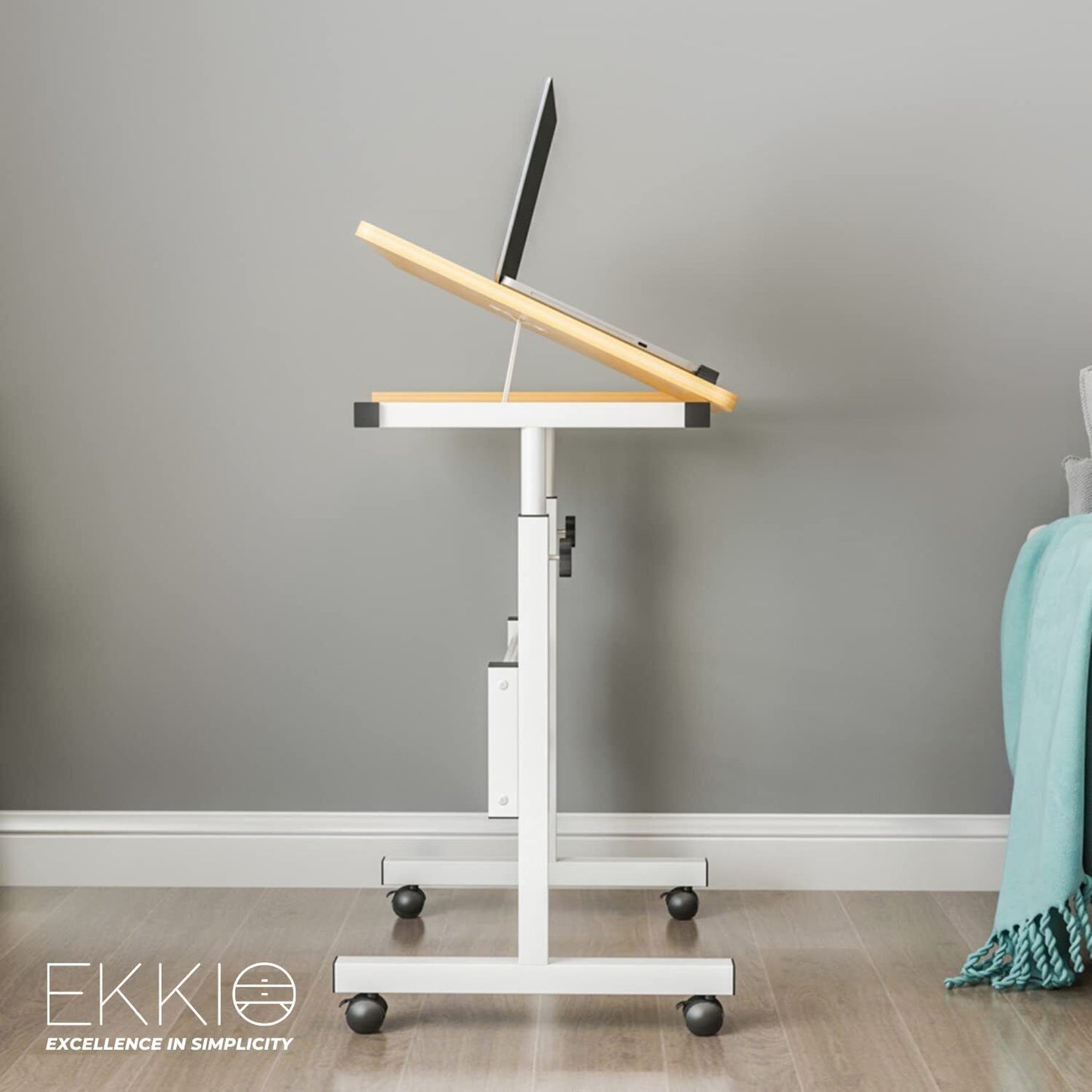 Ekkio Portable Mobile Computer Table Stand Adjustable Laptop Desk White