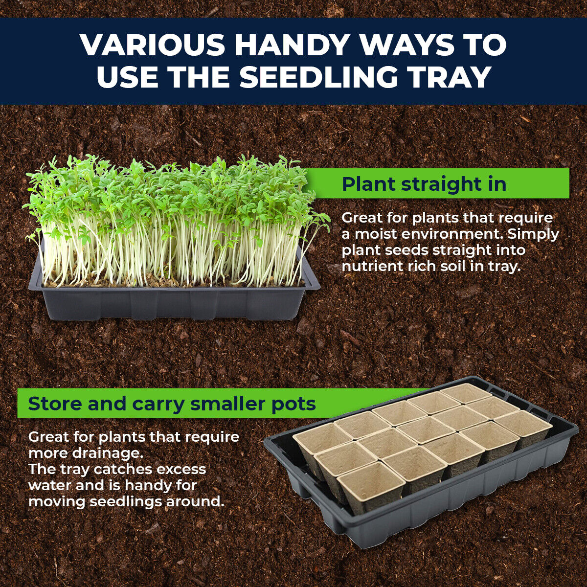 36PCE Seedling Trays Lightweight Durable Reusable 24 x 35.5cm