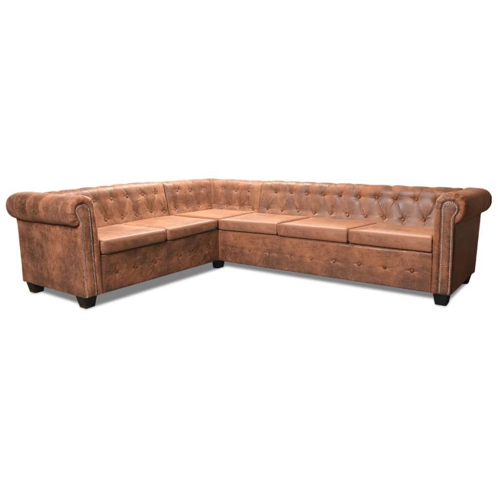 L-Shaped 6-Seater Corner Sofa Faux Leather Elegant Lounge Chesterfield Couch