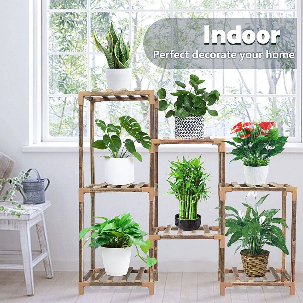 Wood Plant Stand Indoor Outdoor 3 Tiers 7 Potted Ladder