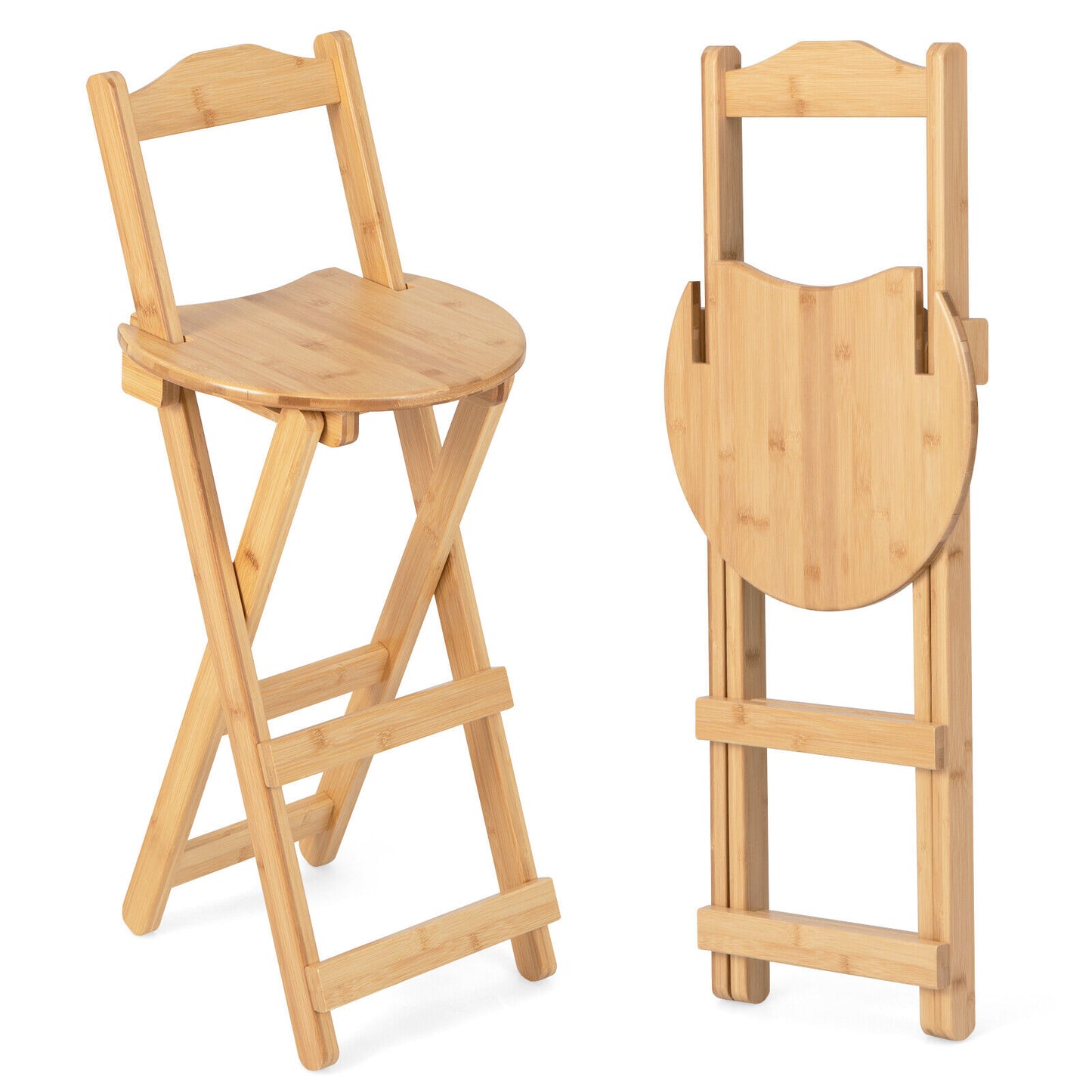 Giantex 2-Pack Folding Bamboo Bar Stools Wooden Counter Height Dining Chairs