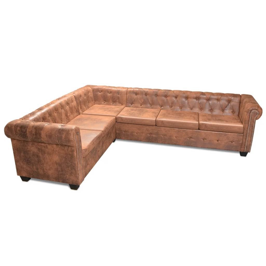 L-Shaped 6-Seater Corner Sofa Faux Leather Elegant Lounge Chesterfield Couch